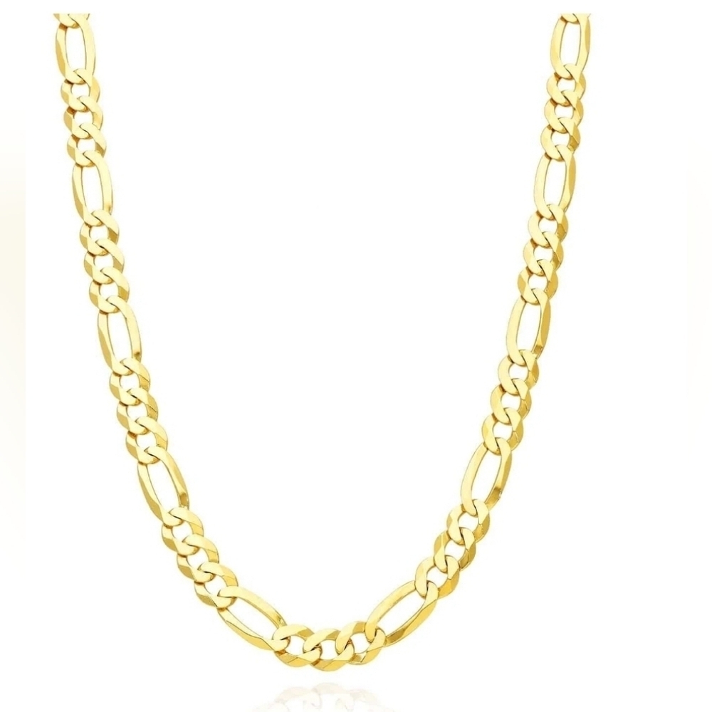 24K GB Yellow Gold Over Sterling Silver 7mm Figaro Chain (Solid Links) 30" 2.4oz
